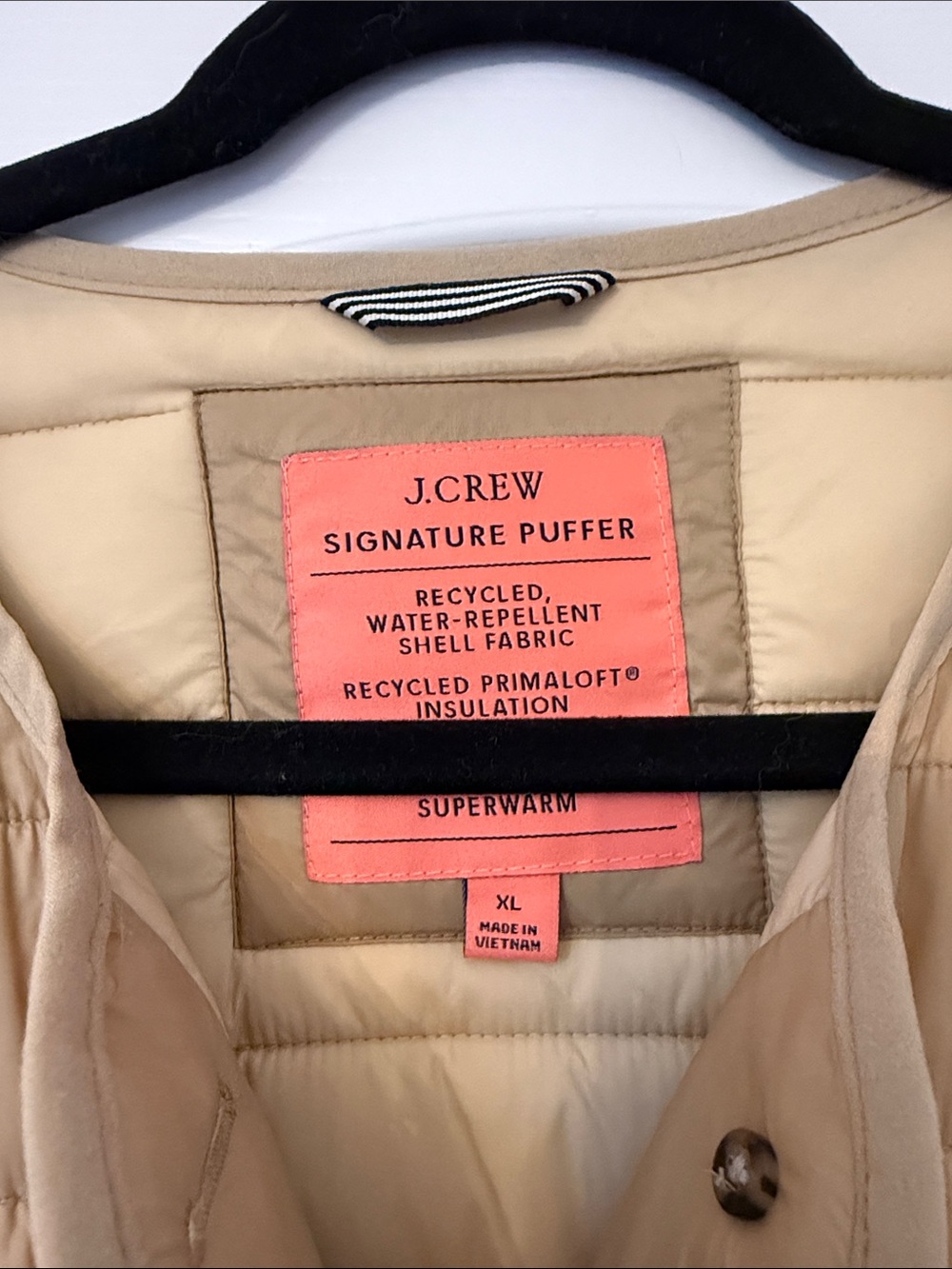 J. Crew Quilted Tan Button-Front Puffer Lady Jacket - Picture 2 of 7